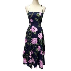 O.P.T. Sz 2 XS Midnight Bloom Khalani Linen Midi Dress Sleeveless Floral Linen